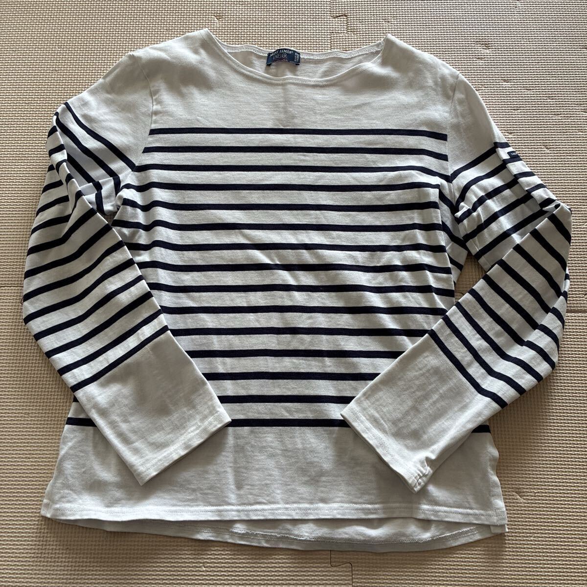 【Saint James】セントジェームス バスクシャツ Naval メンズ サイズL T5程度 白×紺 ネイビー ボーダーカットソー 長袖 ナヴァル