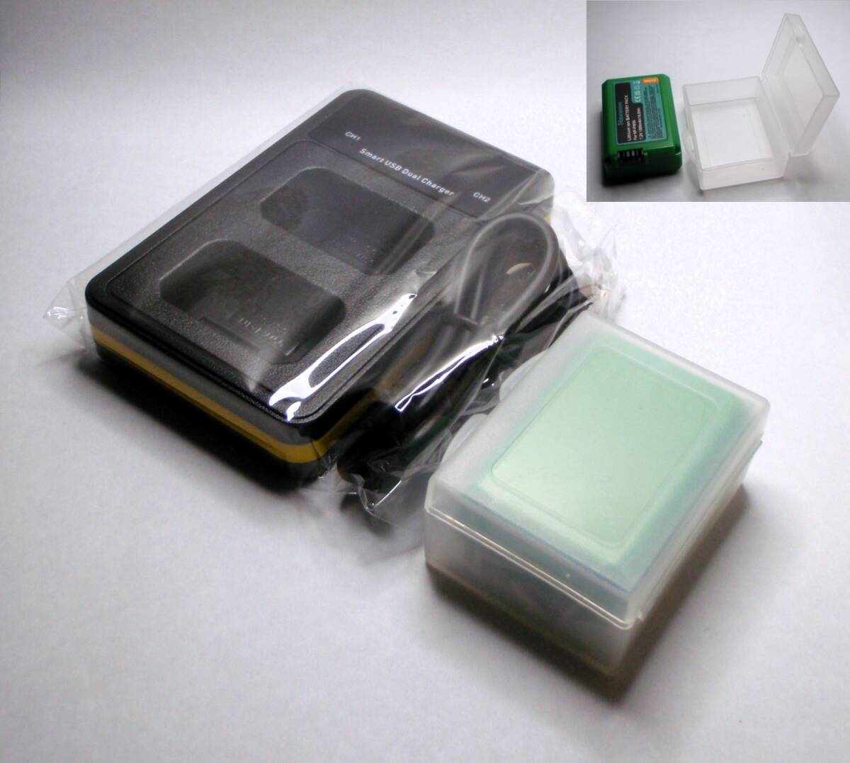 [JN310669Eq]●SONY NP-FW50互換品、Li-ionバッテリー・Hisewen社製 1500mAh＋USB充電器Charger、ケース付き、新品未使用【匿名配送】