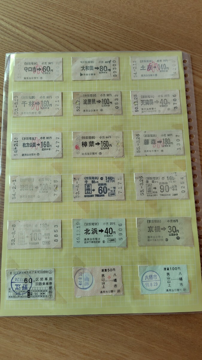 軟券　キップ　磁気券　乗車券　京阪電車　　昭和50年代など