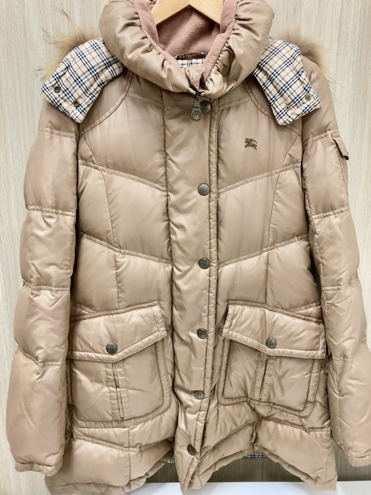 ●バーバリー ブルーレーベル BURBERRY BLUELABEL ダウン コート レディース ロング丈 ベージュ柄 2WAY ノバチェック ブランド チェック柄