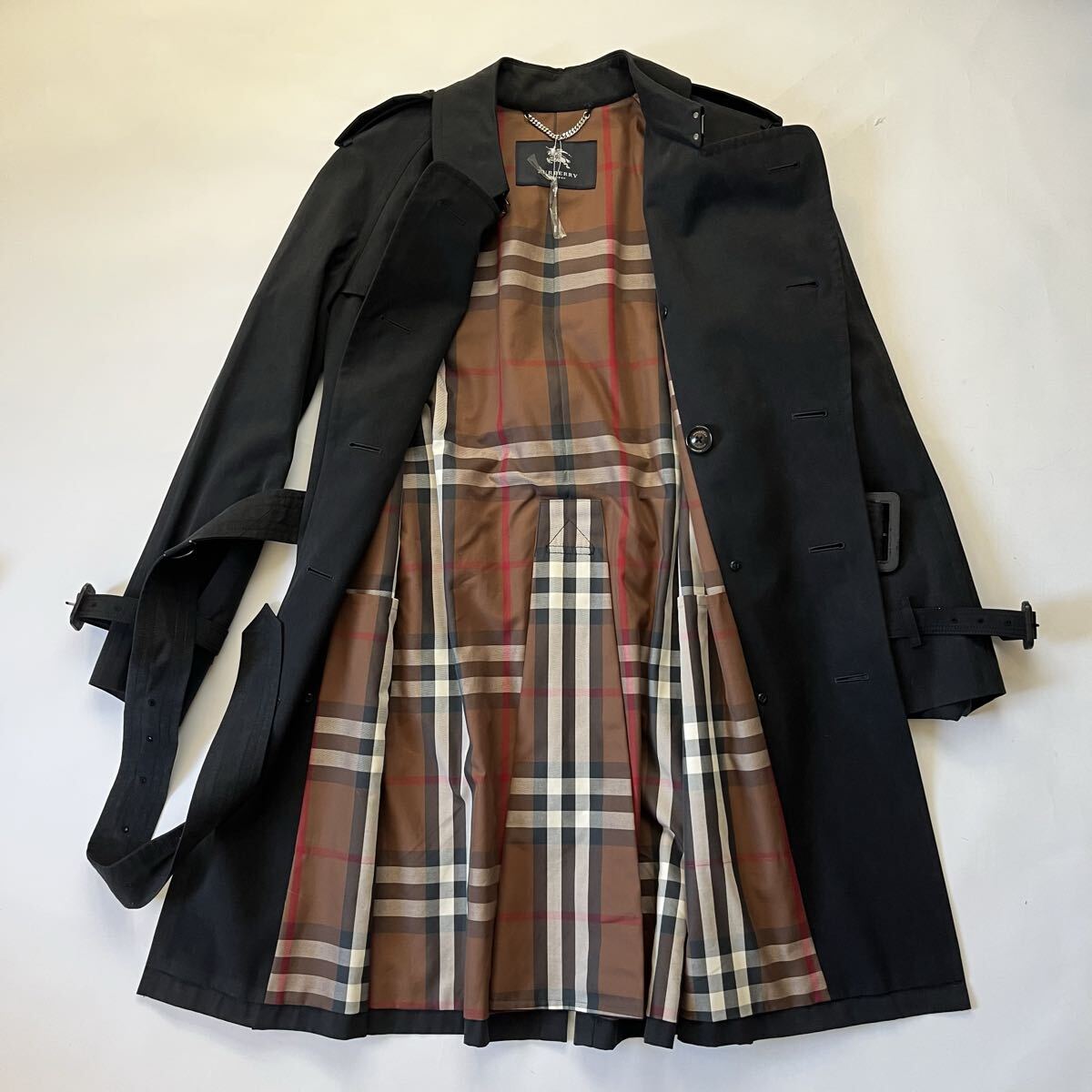バーバリーロンドン トレンチコート 黒 ブラック 墨黒 L チェック BURBERRY LONDON メガチェック