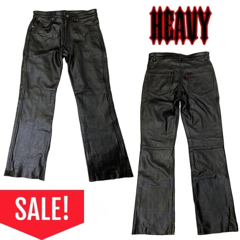 【在庫限り！半額セール】HEAVY ヘビー レザーパンツ プレミアムバッファロー｜ブーツカット｜カラー：ブラック｜水牛革｜Lサイズ