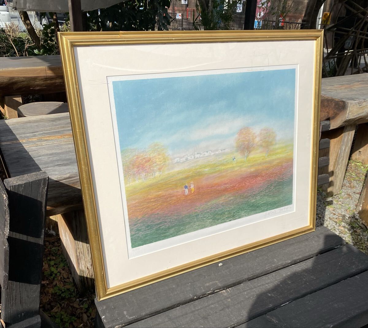 大型作品 真作保証 野口の散歩道　アンドレ・アングル　限定250部　リトグラフ　絵画　作家　在銘　絵　風景画　骨董品　古美術品　【25】