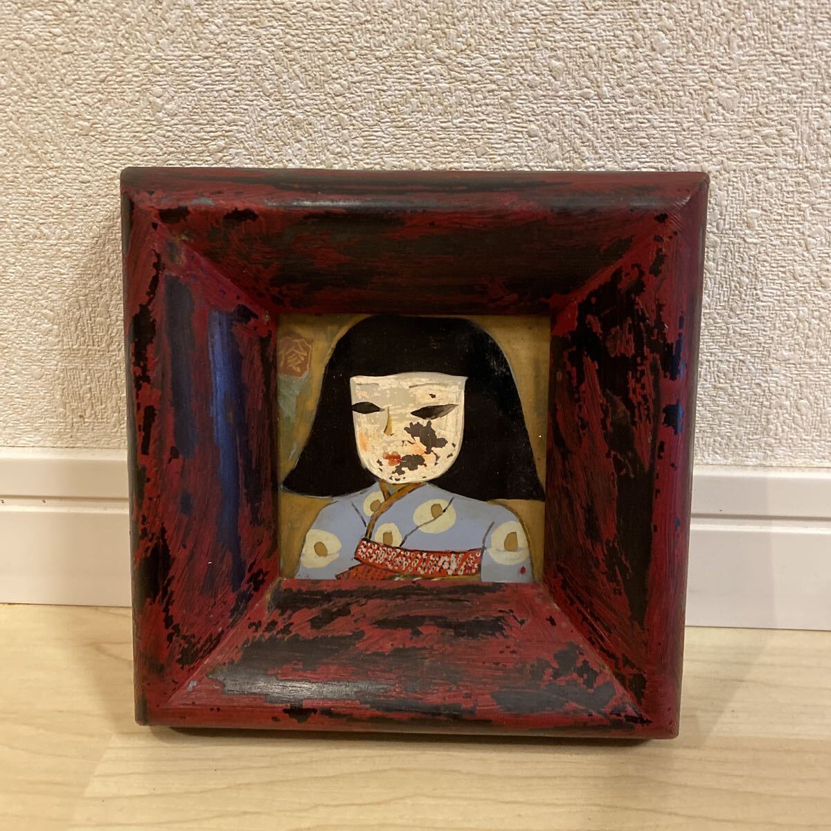 旧家整理品　真作保証　渡辺俊明　陶板画　童女　ガラス絵　絵画　作家　在銘　人気作家　アート　骨董品　古美術品【23】