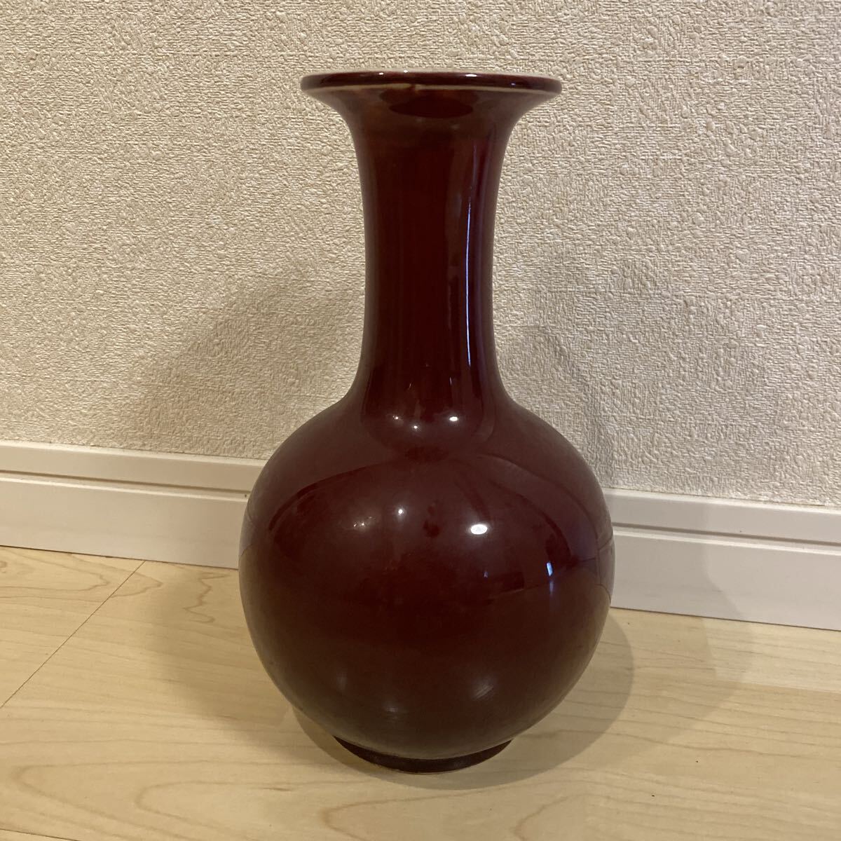 旧家整理品　中国古美術　辰砂　花瓶　景徳鎮　時代　唐物　中国古玩　花器　花入　壺　壷　骨董品　古美術品　高さ24cm【23】