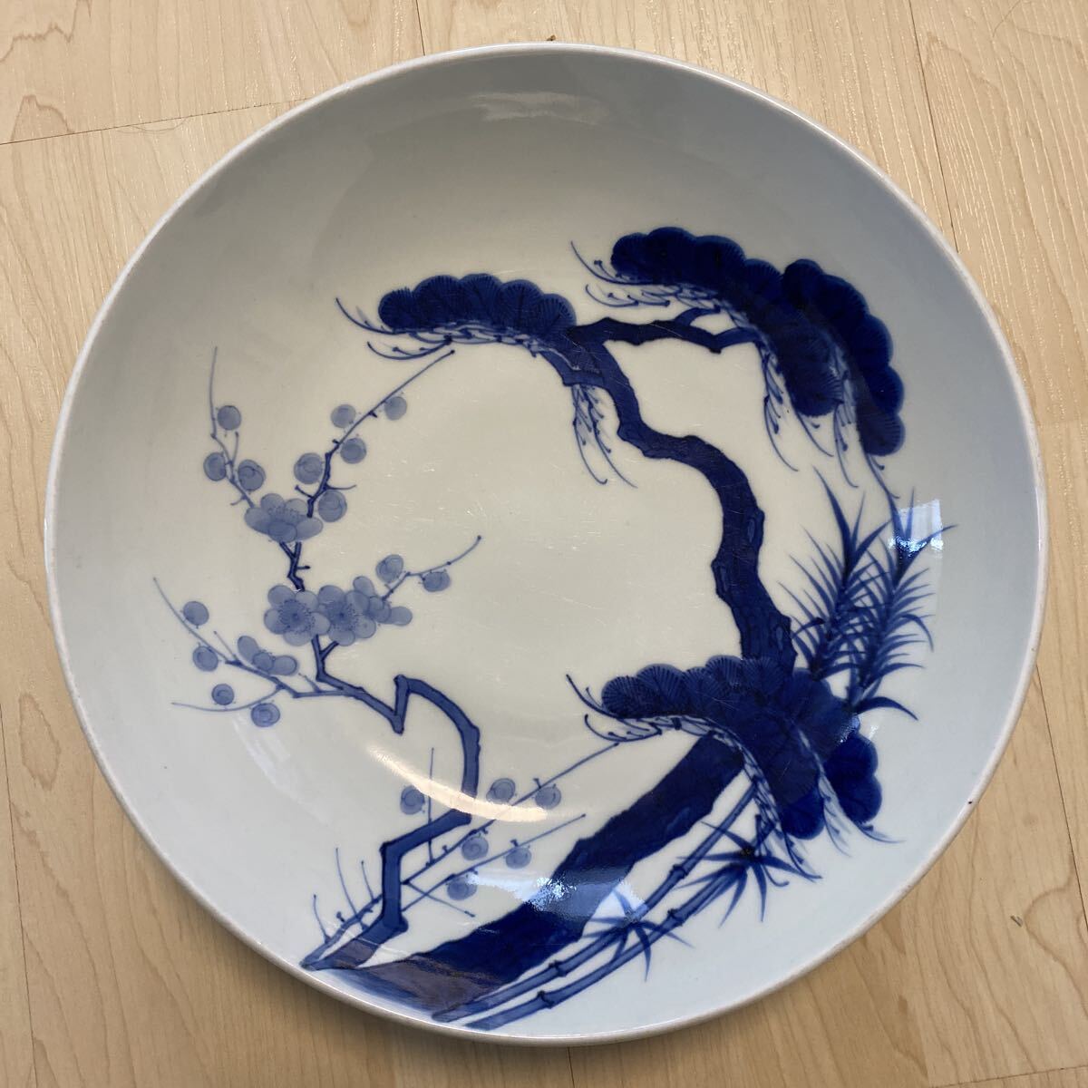 旧家整理品 鍋島焼 鍋島 染付 松竹梅文飾皿 皿 飾鉢 時代 骨董品 古美術品 直径30cm【26】