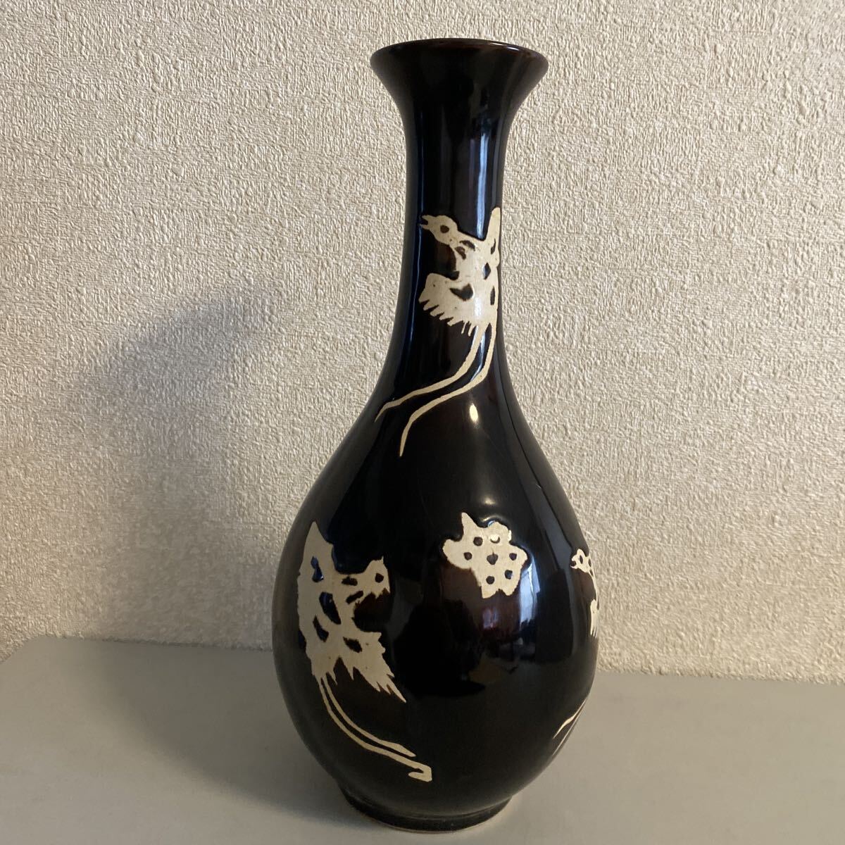 旧家整理品 中国古美術 古陶磁 吉州窯 鳳凰文花瓶 壺 壷 花器 花入 時代 唐物 骨董品 古美術品 中国古玩 高さ28cm【26】