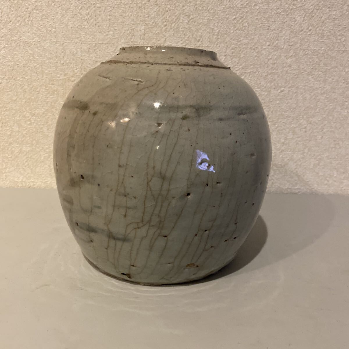 中国古美術 古陶磁 白磁 壺 壷 花器 花入 花瓶 李朝 朝鮮古美術 安南 時代 唐物 骨董品 古美術品 高さ15.5cm 横15.5cm【211】