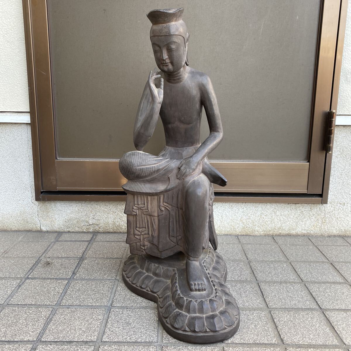 仏教美術　国宝　弥勒菩薩　樹脂　仏像　佛像　置物　オブジェ　彫刻　時代　時代物　骨董品　古美術品　高さ54cm【219】