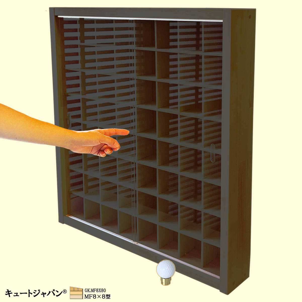 【送料無料】ゴルフボール ヨーヨー 収納ケース ディスプレイ コレクション 棚 ブラック色全塗装 アクリル障子付 日本製