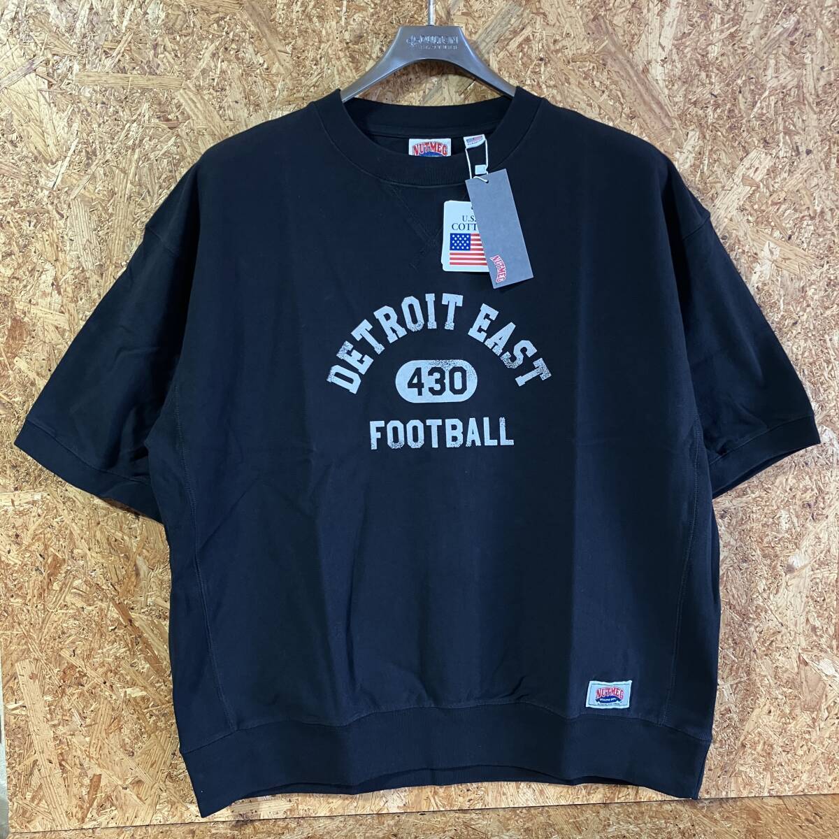 NUTMEG 半袖 スウェット Tシャツ M ブラック ナツメグ USA COTTON 首元ガゼット 脇下リブ 裾リブ仕様