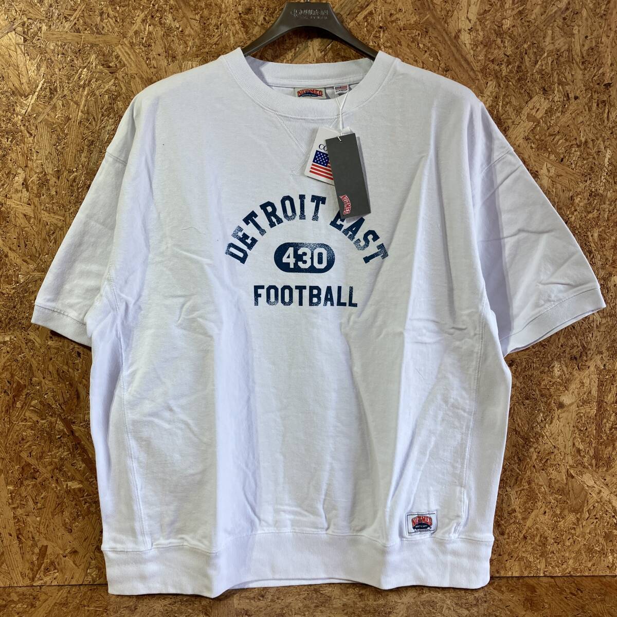 NUTMEG 半袖 スウェット Tシャツ L ホワイト ナツメグ USA COTTON 首元ガゼット 脇下リブ 裾リブ仕様