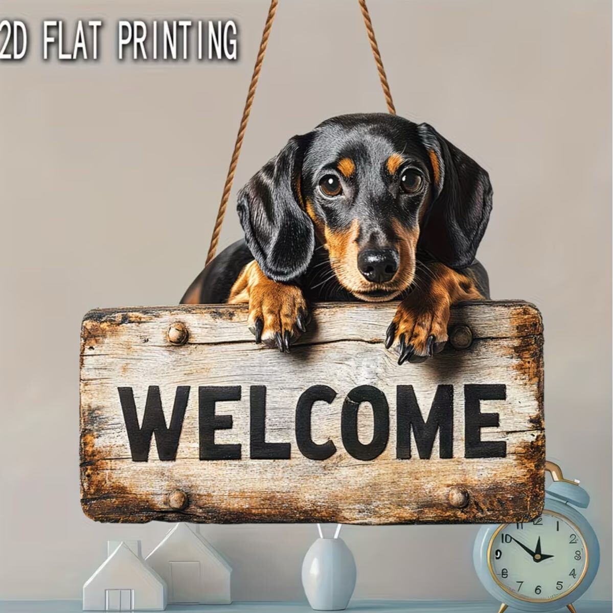■新品■木製プレート【看板】ガーデンオブジェ【972 welcome ダックス】犬　インテリア　ガーデニング　雑貨　オーナメント