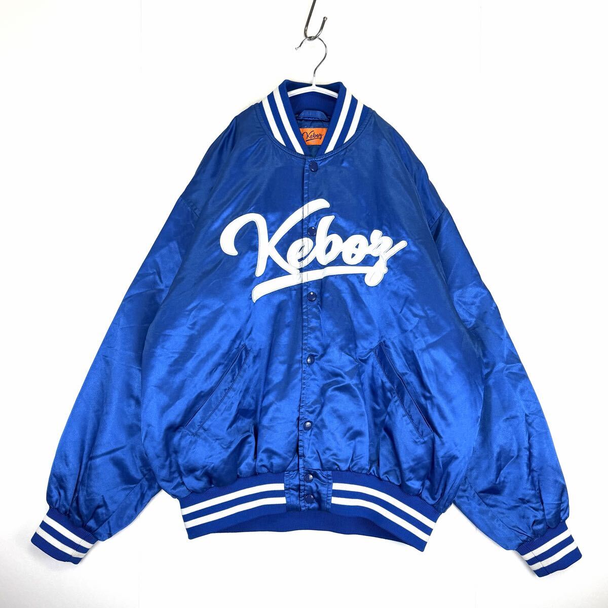 希少 Keboz VARSITY JACKET ケボズ ナイロン ブルー スタジャン バーシティ スタジアムジャンパー ブルゾン ジャケット ブルー 青 ロゴ L