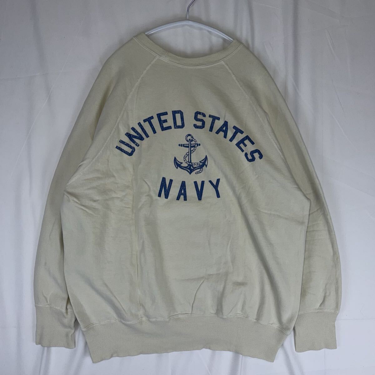 希少 美品 WAREHOUSE 2ND-HAND セコハン 3段プリントスウェット 生成り オフホワイト 白 ウエアハウス US NAVY USA USED加工 vintage L 綿
