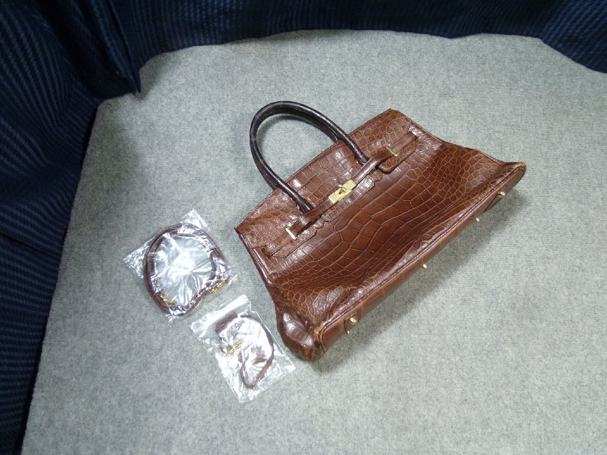 ▲ イタリア製 SANTAMARIA サンタマリア クロコダイル ? アリゲーター ? バーキン型 ハンドバッグ ▲