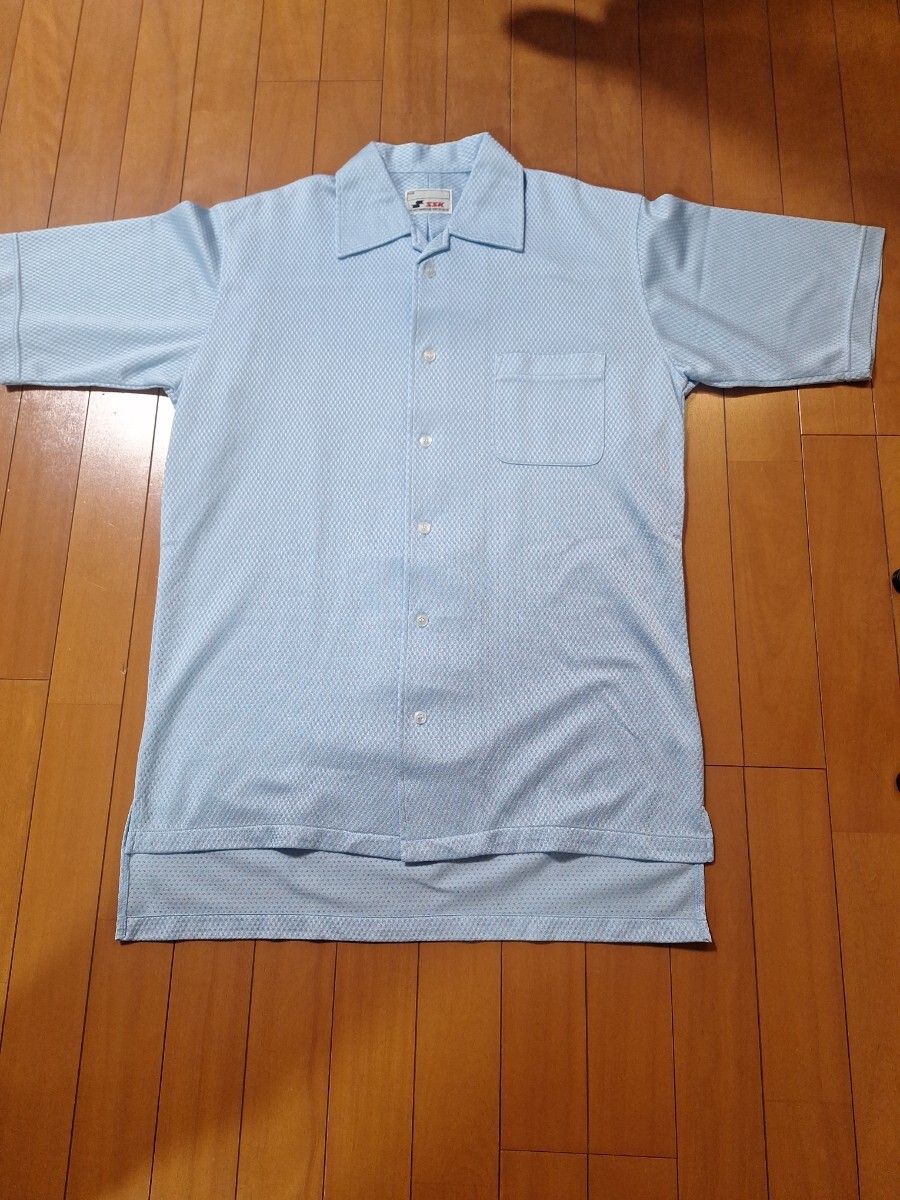 中古品 Mサイズ SSK 審判用半袖シャツ フルオープン エスエスケイ/高校野球/アンパイア審判服パウダーブルー 少年野球 