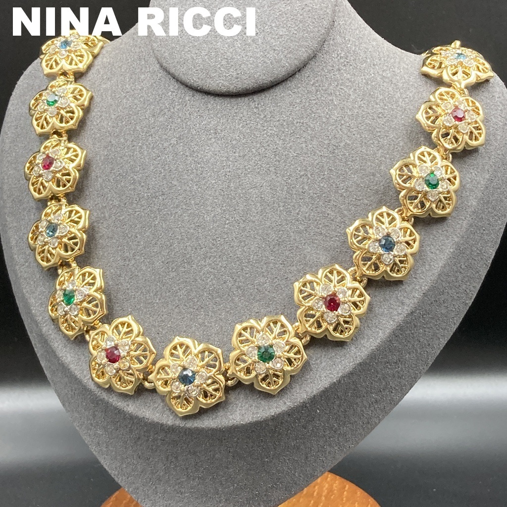 【人気】NINA RICCI / ニナリッチ ネックレス チョーカー フラワー カラーストーン ラインストーン レディース アクセサリー/COB18-13