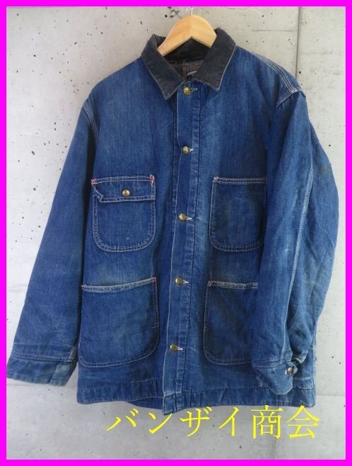 4020b11◆60s70sヴィンテージ◆USA製◆sears シアーズ 裏地ブランケット デニムカバーオール ジャケット L/ジージャン/Gジャン/古着