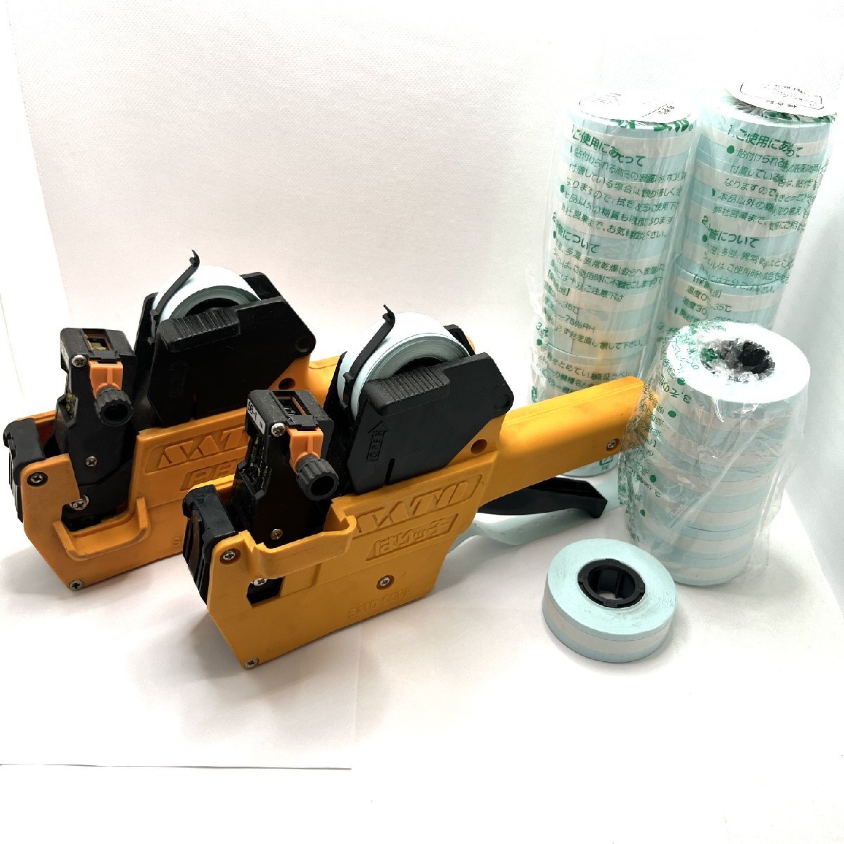 SATO ハンドラベラー 2台セット PB-1/はりっ子　現状品 PB-1ラベル 27巻つき 値札 オレンジ 店舗用品 サトー ラベルシール【道楽札幌】