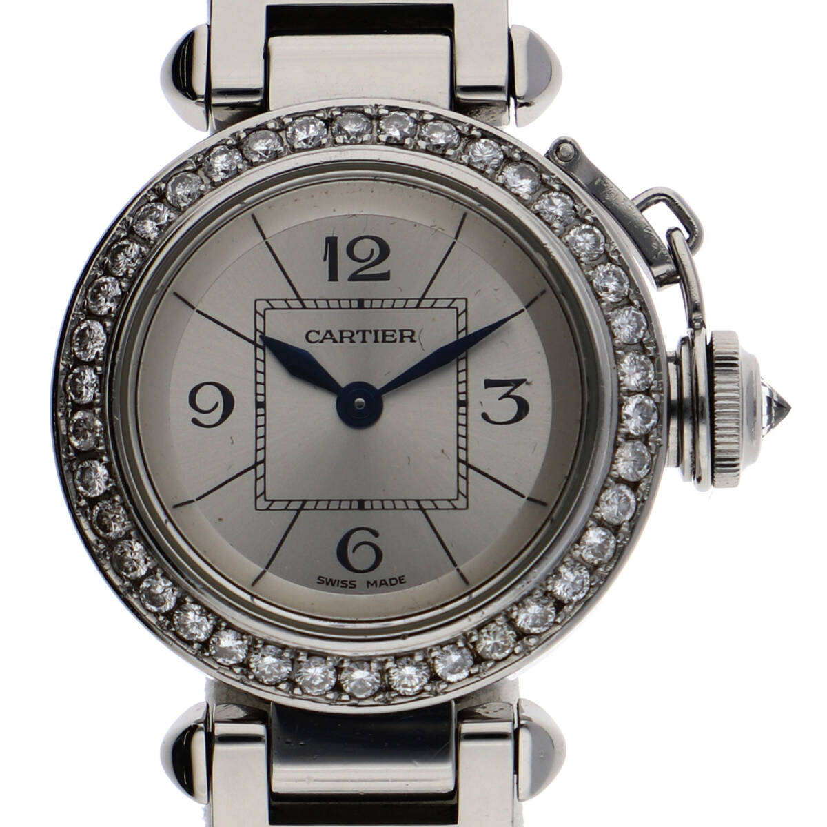 CARTIER カルティエ 2973 ミスパシャ アフターダイヤ シルバーダイヤル SS クオーツ レディース【142213】