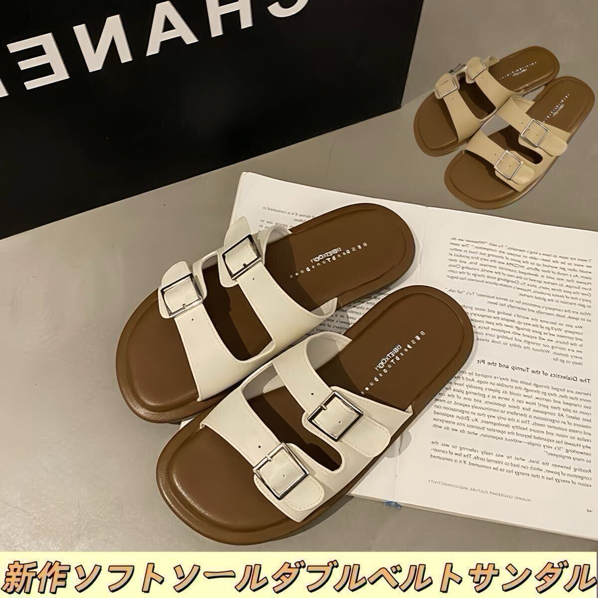 コンフォートサンダル レディース サンダルスエード調・ダブルバックル・フラットミュール