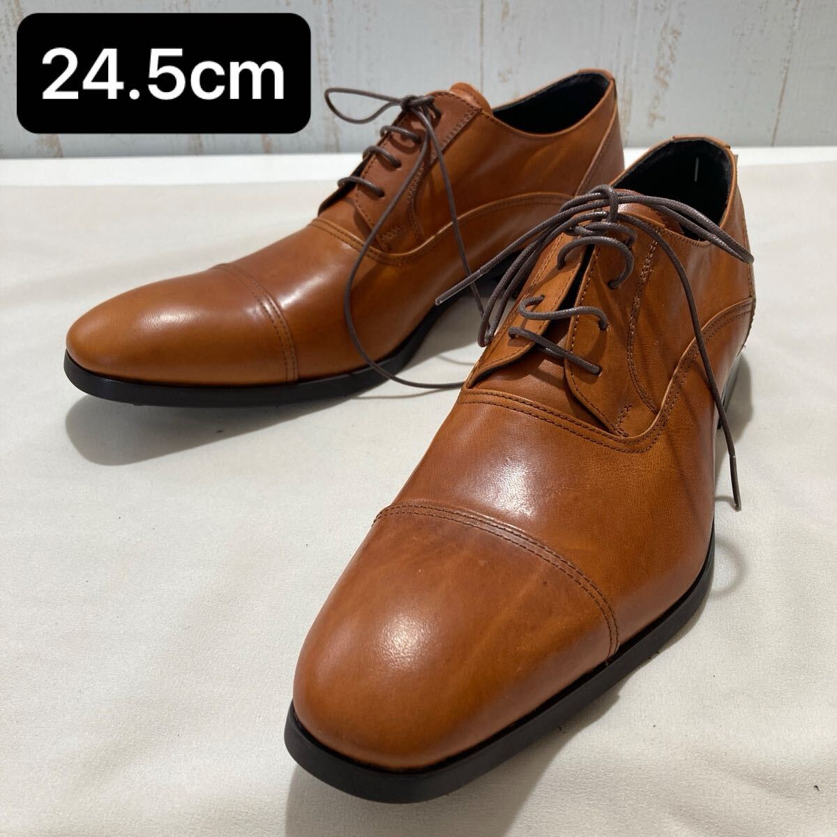 93 革靴 ストレートチップ 内羽根式 革 本革 レザー 茶 ブラウン キャメル 24.5cm