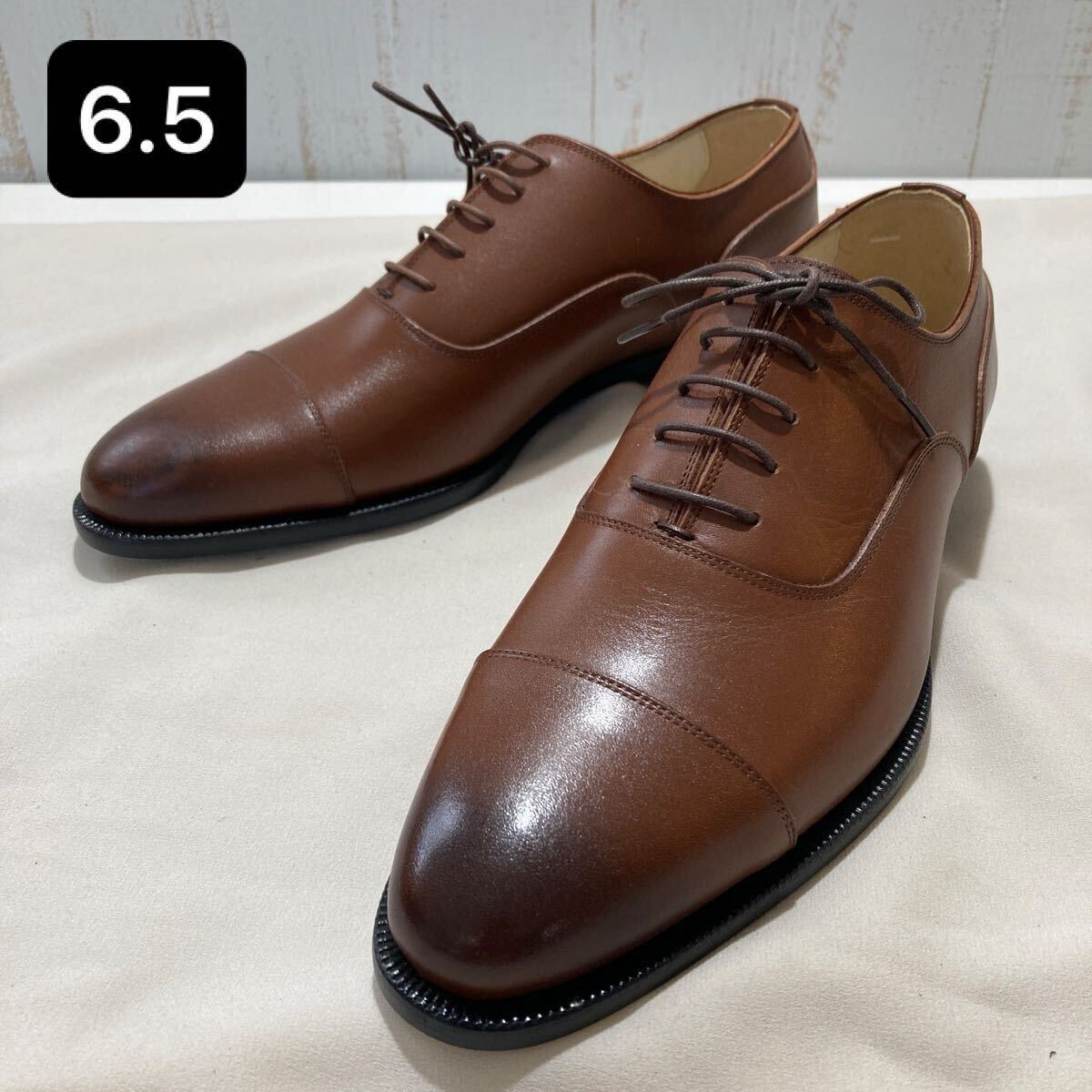 94 革靴 ストレートチップ 内羽根式 革 本革 レザー 茶 ブラウン 24.5cm? アウトソール長約29cm