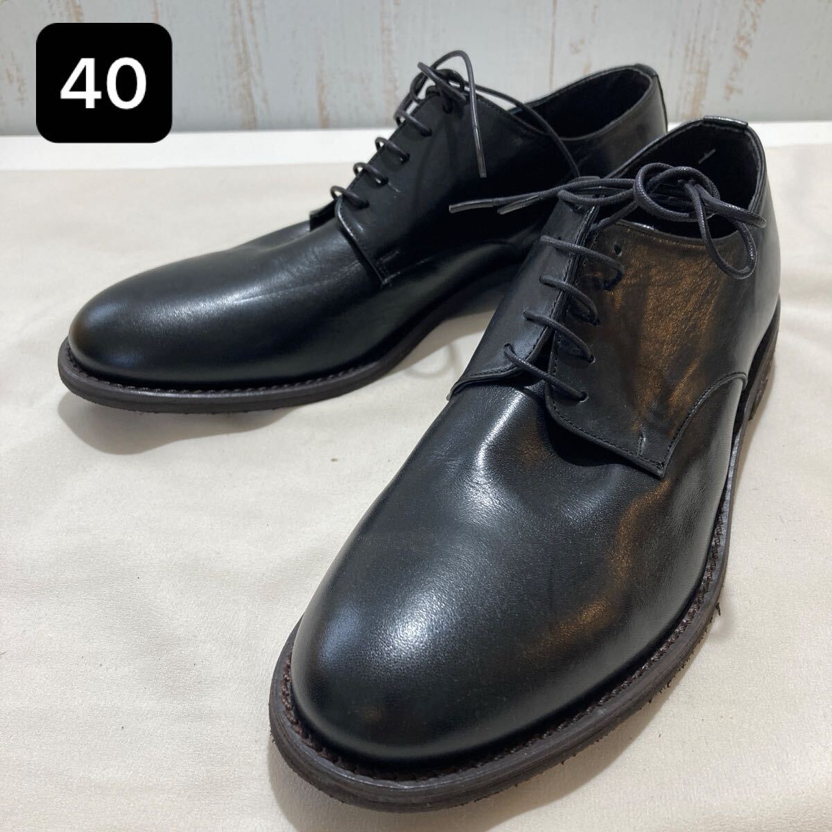 96 革靴 プレーントゥ 革 本革 レザー 黒 ブラック 24.5cm？ アウトソール長約29.5cm