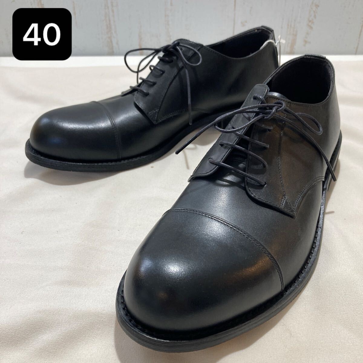 97 革靴 ストレートチップ 外羽根式 革 本革 レザー 黒 ブラック 24.5cm？ アウトソール長約29.5cm