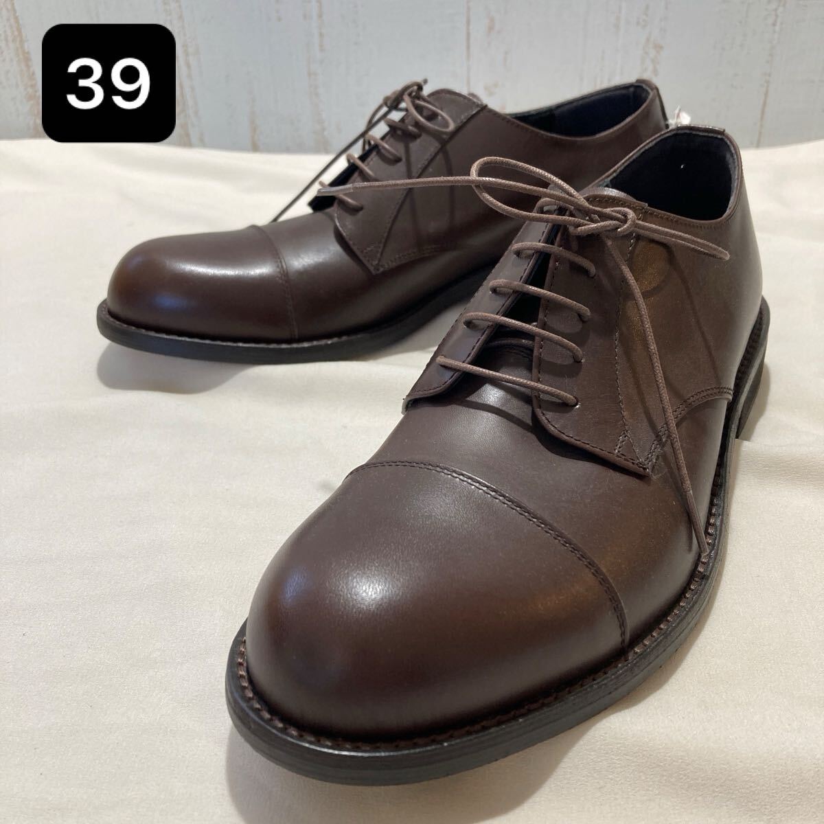 101 革靴 ストレートチップ 外羽根式 革 本革 レザー 茶 ブラウン ダークブラウン 24.5cm? アウトソール長約29.5cm