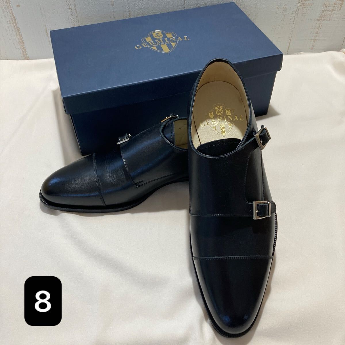 109 革靴 ストレートチップ ダブルモンク モンクストラップ ベルト 革 本革 レザー 黒 ブラック 26cm? アウトソール長約30.5cm