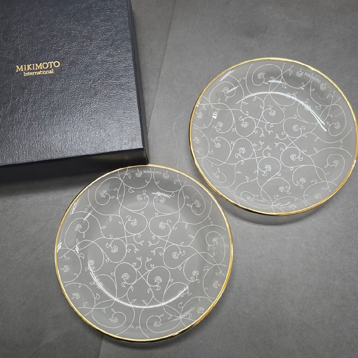 MIKIMOTO ミキモト ガラスプレート 柄 約14.5cm 2枚セット 食器 皿 ブランド食器 ケーキ皿 洋食器