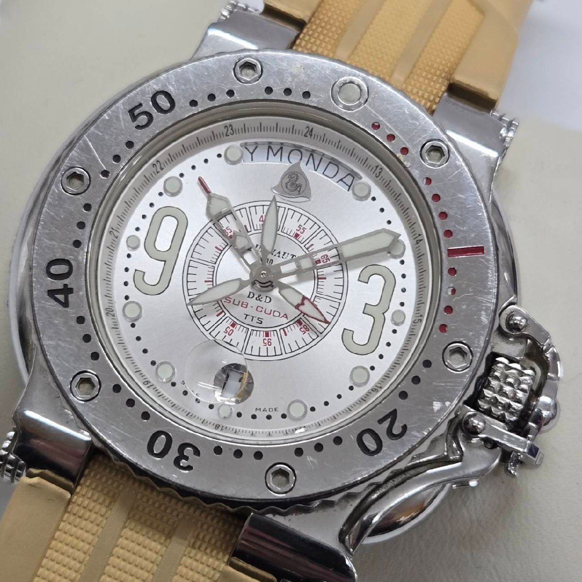 AQUANAUTIC アクアノウティック デイデイト 自動巻き 替えベルト付き 稼動品 メンズ 腕時計 シルバーカラー