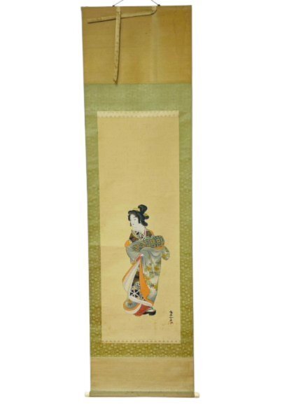掛軸 美人画 在銘 木箱 掛け軸 コレクション 人物 着物 古風 絵画