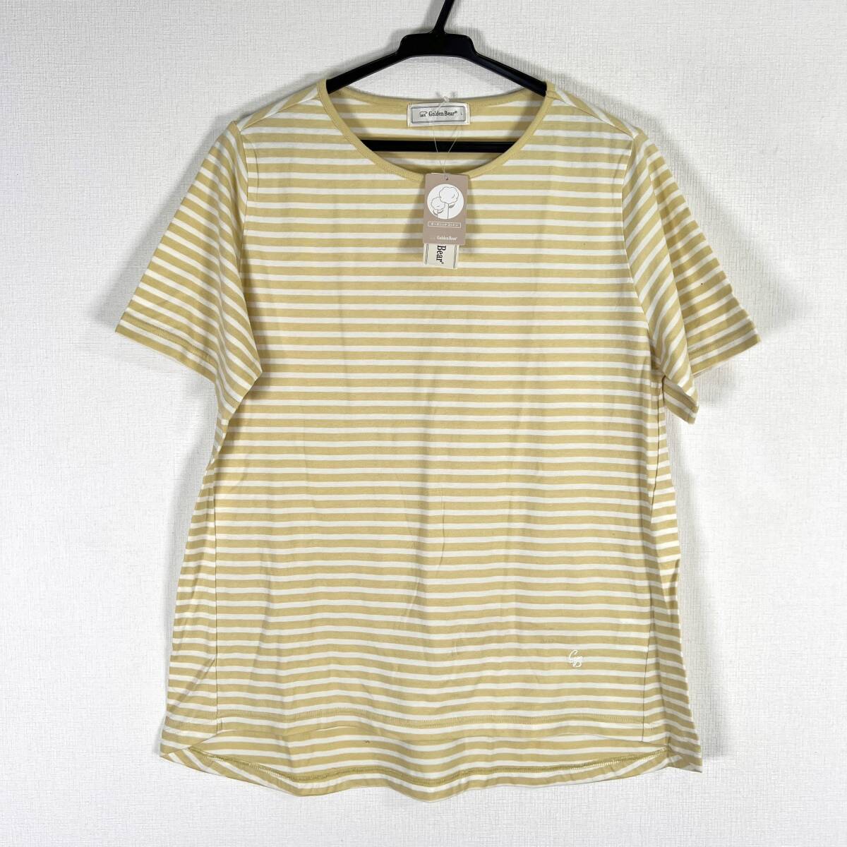 【Golden Bear】ゴールデンベア ベージュ系 ボーダー 半袖Tシャツ カットソー トップス レディース Lサイズ【新品未使用】【c059】