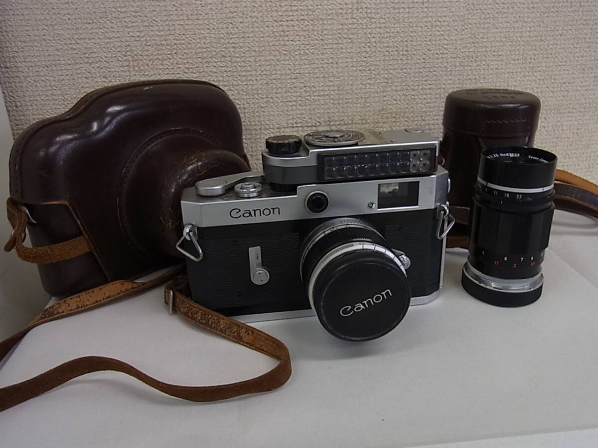 180201K10-0216K-A1■キャノン Canon■P レンジファインダー カメラ フィルムカメラ レンズ2本付き 動作未確認 ジャンク扱い／中古品