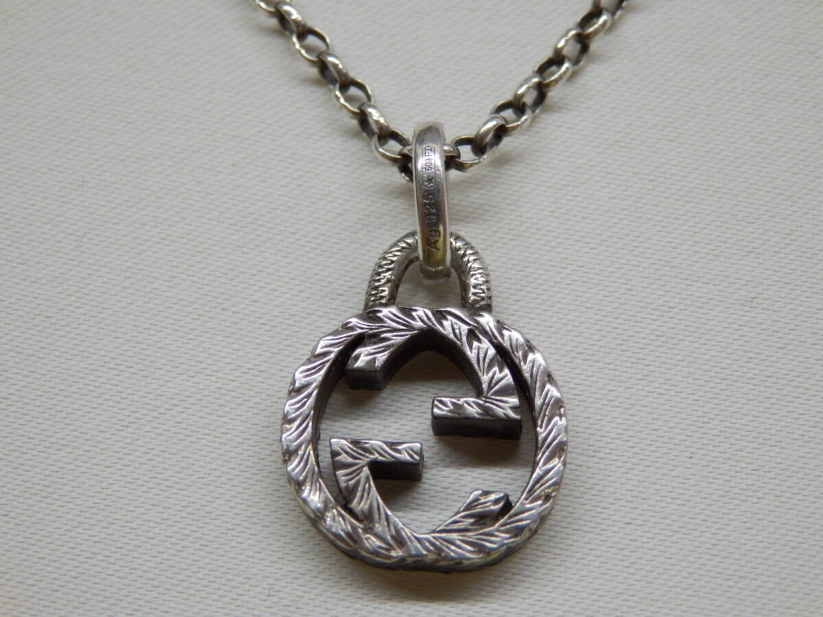 172H112B◆GUCCI グッチ インターロッキングG アラベスク ネックレス SV925 ※チェーン変更してます 中古