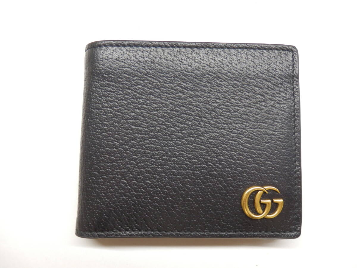 172H120B◆美品 GUCCI グッチ 二つ折り財布 428725 ブラック レザー GGマーモント 箱/収納袋付き