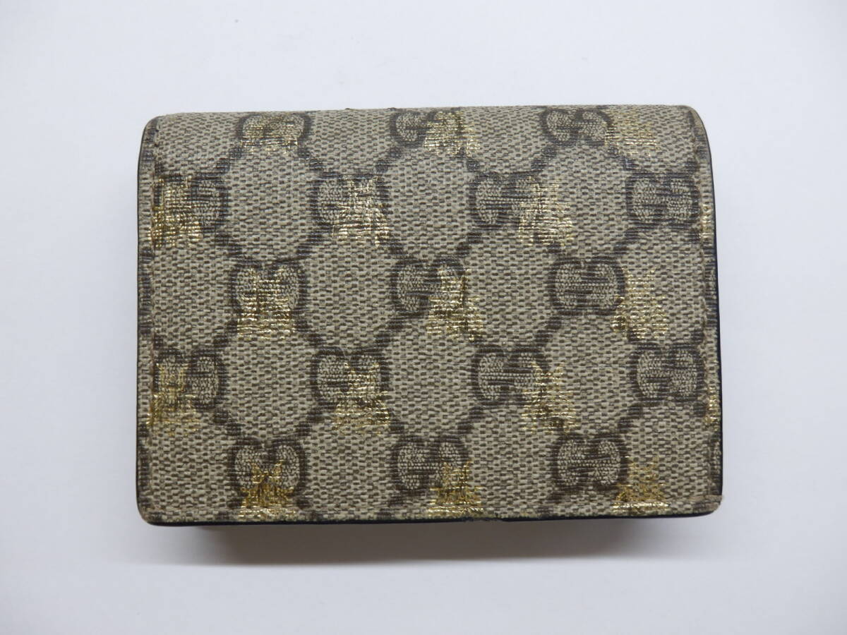 172H121B◆GUCCI グッチ 508757 GGスプリーム ビープリント 蜂 二つ折り財布 ミニ コンパクトウォレット 中古