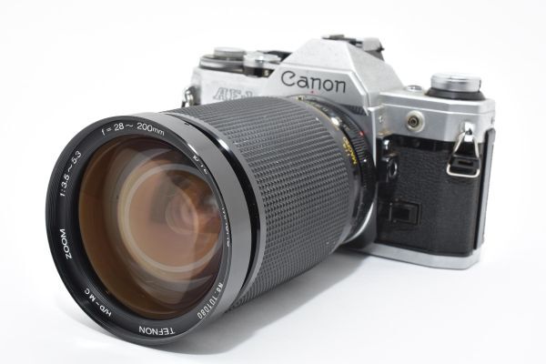 Canon AE-1 Silver Body TEFNON 28-200mm Zoom Lens 高倍率ズームレンズ付 MFフィルム一眼レフカメラ キヤノン FD Mount 通電可 現状 #1941