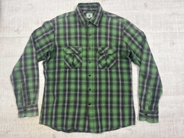 タケオキクチ TK TAKEO KIKUCHI 00s アメカジ 古着 両胸ポケット チェック 長袖 コットンネル シャツ メンズ 綿100% 3 緑