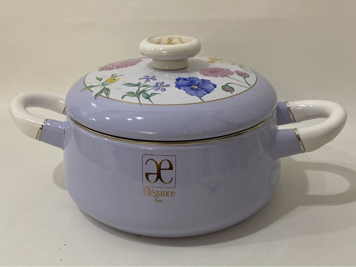 D6B010◆新古品◆ 富士ホーロー エレガンス Elegance オートキュイジーヌ ラベンダー 花柄 ホーロー鍋 両手鍋 20cm