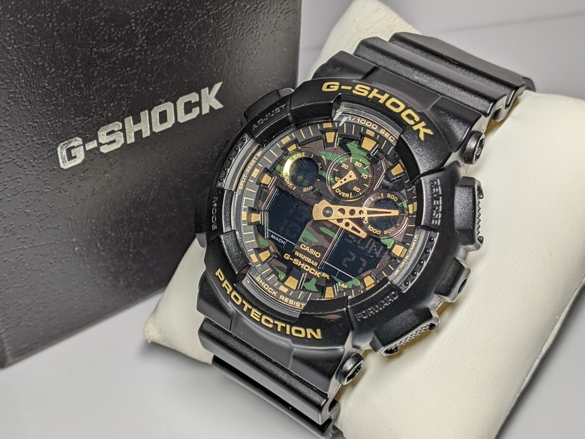 稼働品 CASIO G-SHOCK カシオ Gショック GA-100CF 腕時計 アナデジ デジアナ 迷彩 カモフラ ブラック 電池交換済み
