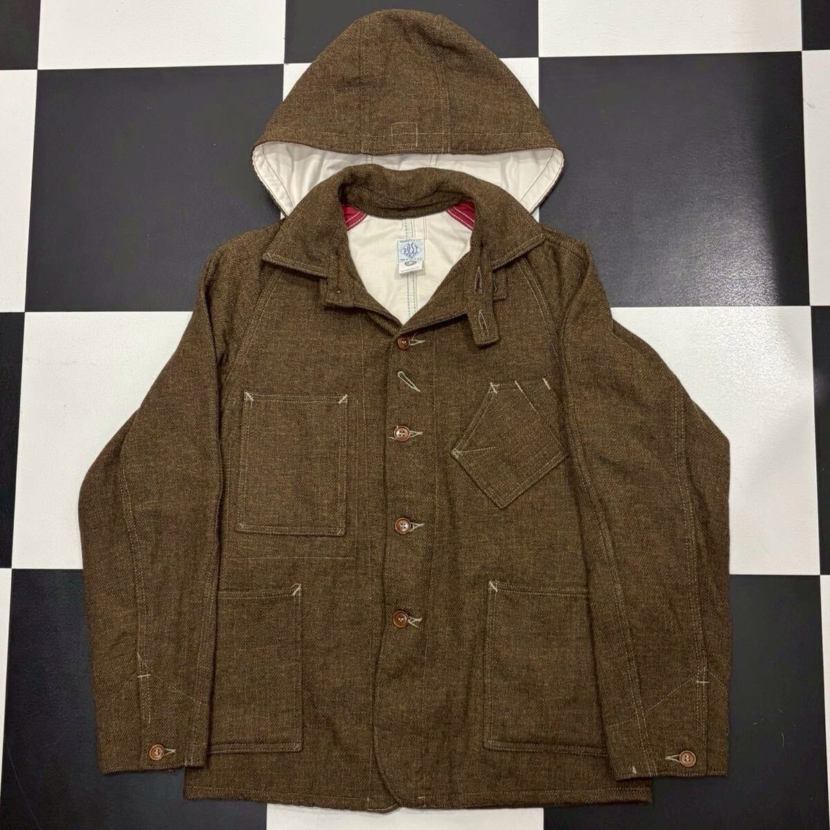 【74】 美品 ポストオーバーオールズ post o'alls overalls ウール ツイード スウィート ベア カバーオール ジャケット S wool tweed 