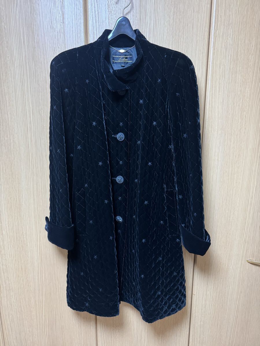 Leilian コート ブラック レリアン ベルベット シルク混 星刺繍　キルティング 中綿コート 黒 フォーマル スタンドカラー サイズ9 J-665