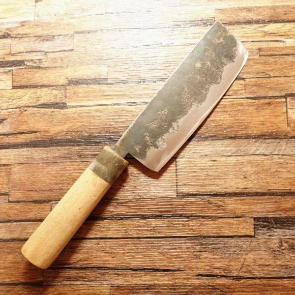 木屋 菜切包丁 研ぎ済 水牛柄 黒打ち 菜切り 使用感極小保管品 145mm