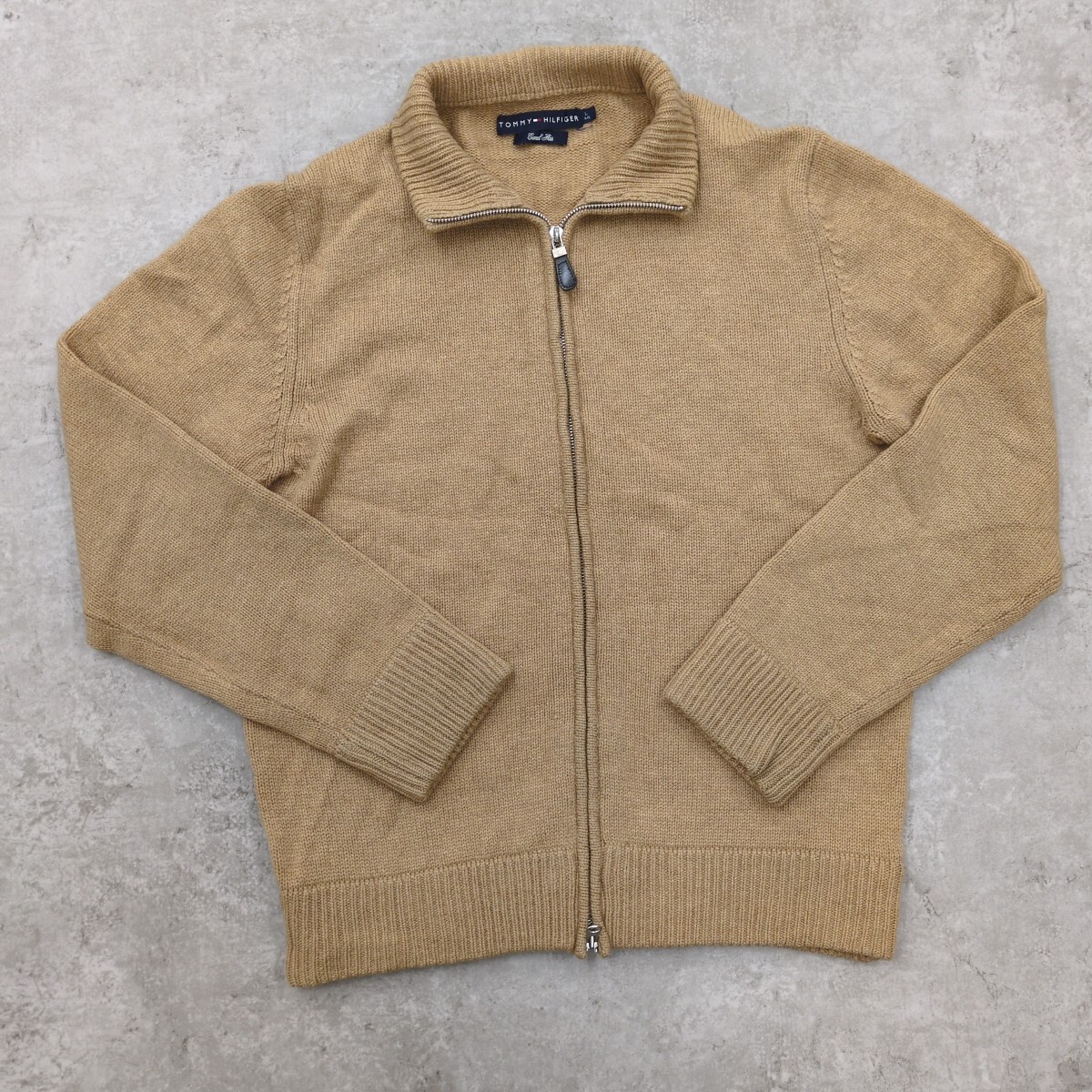 1995▲ TOMMY HILFIGER トミーヒルフィガー メンズ サイズL ジップアップカーディガン ベージュトップス ニット セーター ニットジャケット