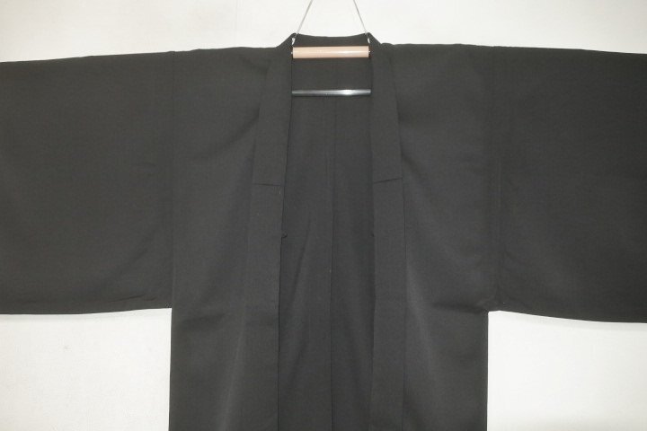 拾11368RM 化繊ギャバジン織物 男羽織 裄75丈107К黒無地 新品