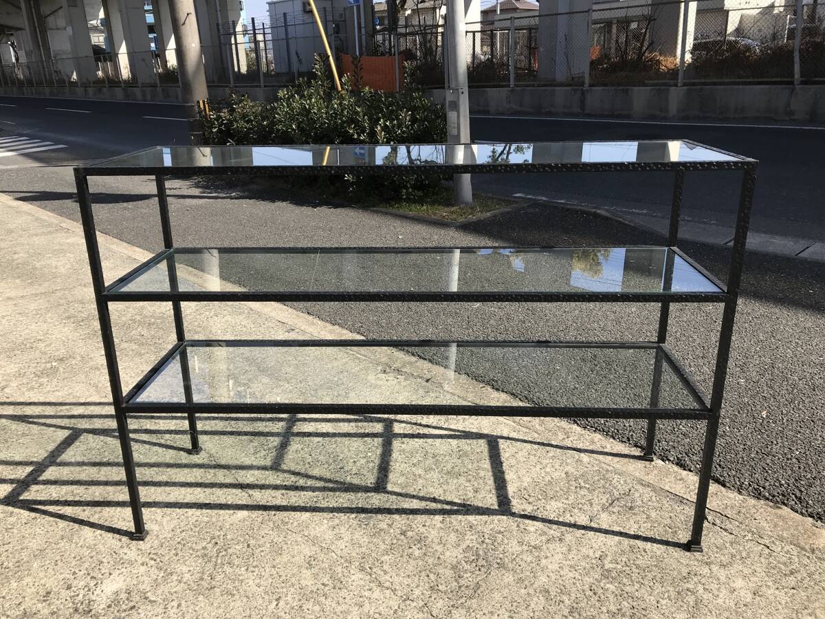 アイアン ガラス ラック 店舗什器 陳列棚 両面 ディスプレイ シェルフ 商品棚 棚柱